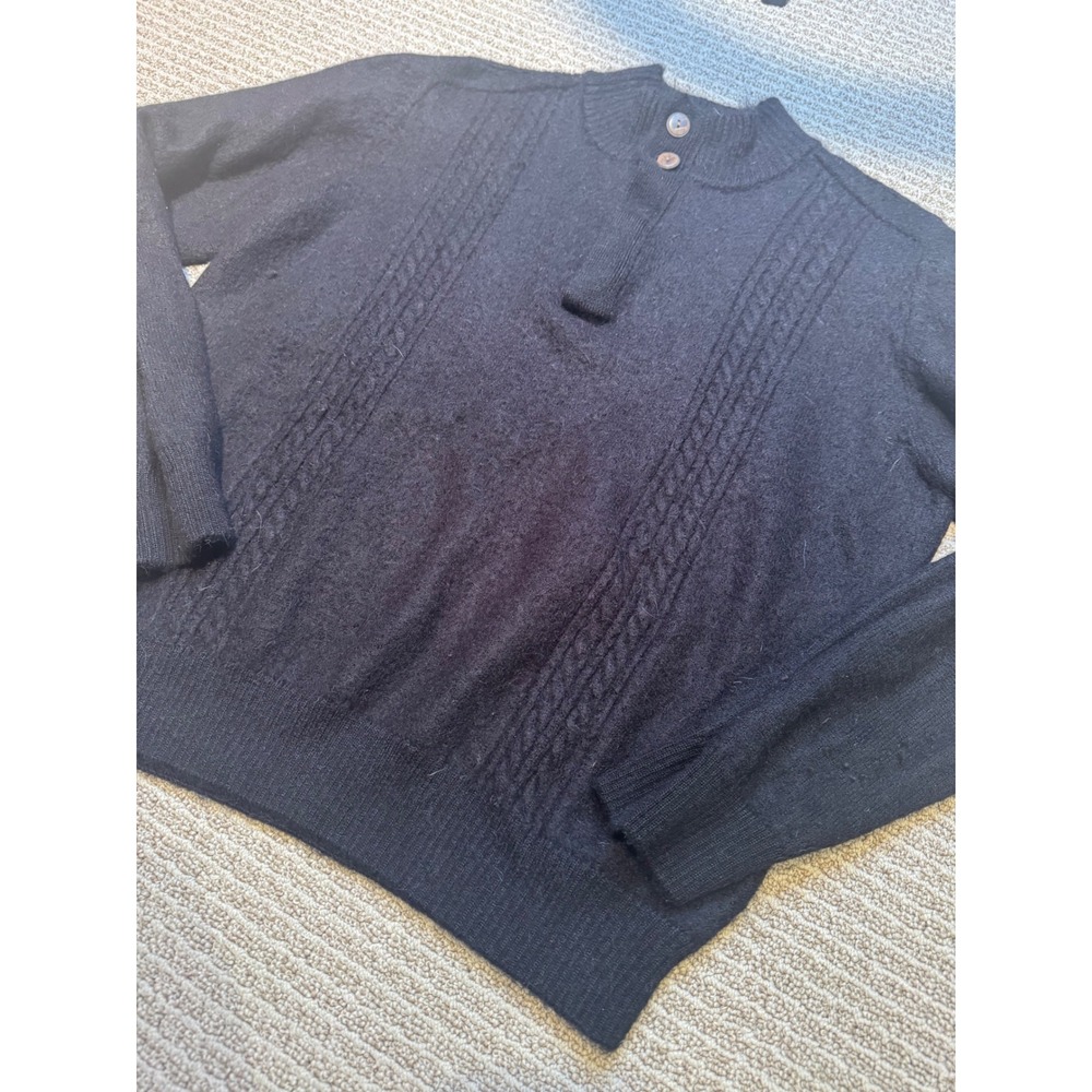 Carneoustie Baby Alpaca Sweater Men's L‎ Black Cable Knit Button Neck Peru - Picture 3 of 9